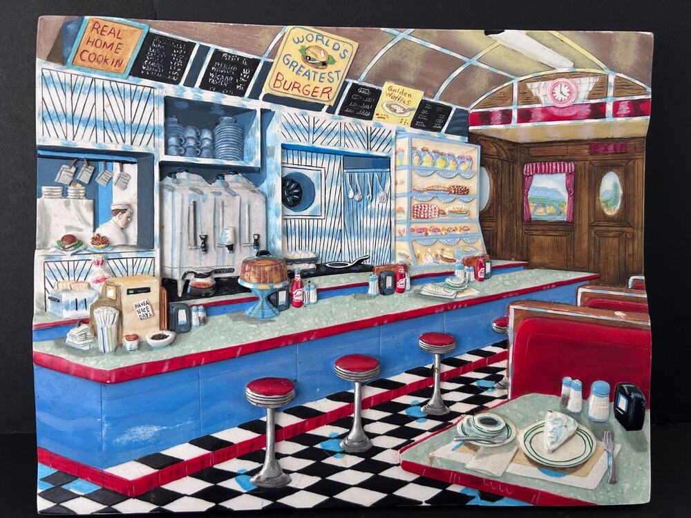 Shops With A View "DINER" 3D Hanging Wall Art, Reco 1998 10" X 7" William Turnay